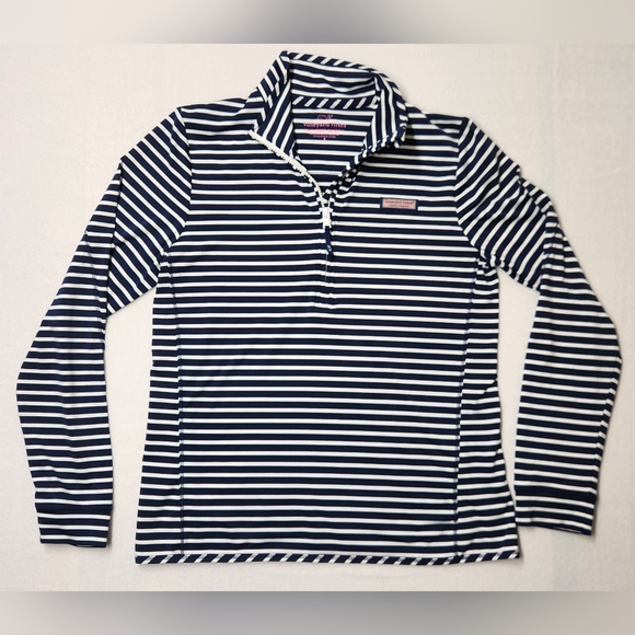 Vineyard Vines Sankaty Shep 1/4 Zip Pullover Striped Navy Coastal Preppy Sz S - Picture 2 of 10